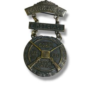 Vintage NRA Marksman First Class Junior Division Badge Pin Medal 2.4" Blackinton